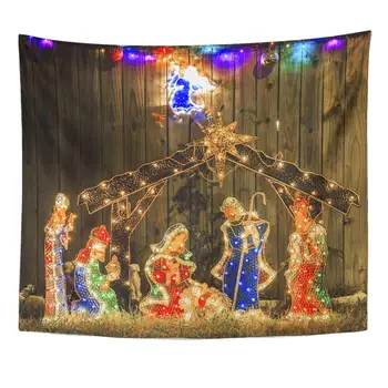 

Birth Colorful Angel Christmas Light Nativity Scene White Beautiful Celebration Home Decor Tapestry Wall Hanging for Living Room