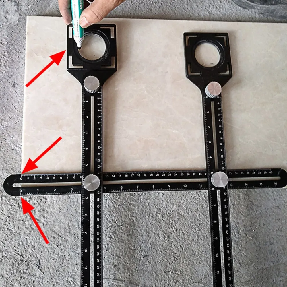 

Tile Hole Locator - Multi-Functional Adjustable Tool Masonry Glass Fixed Punch Angle Measuring Ruler Tile Artifact Template