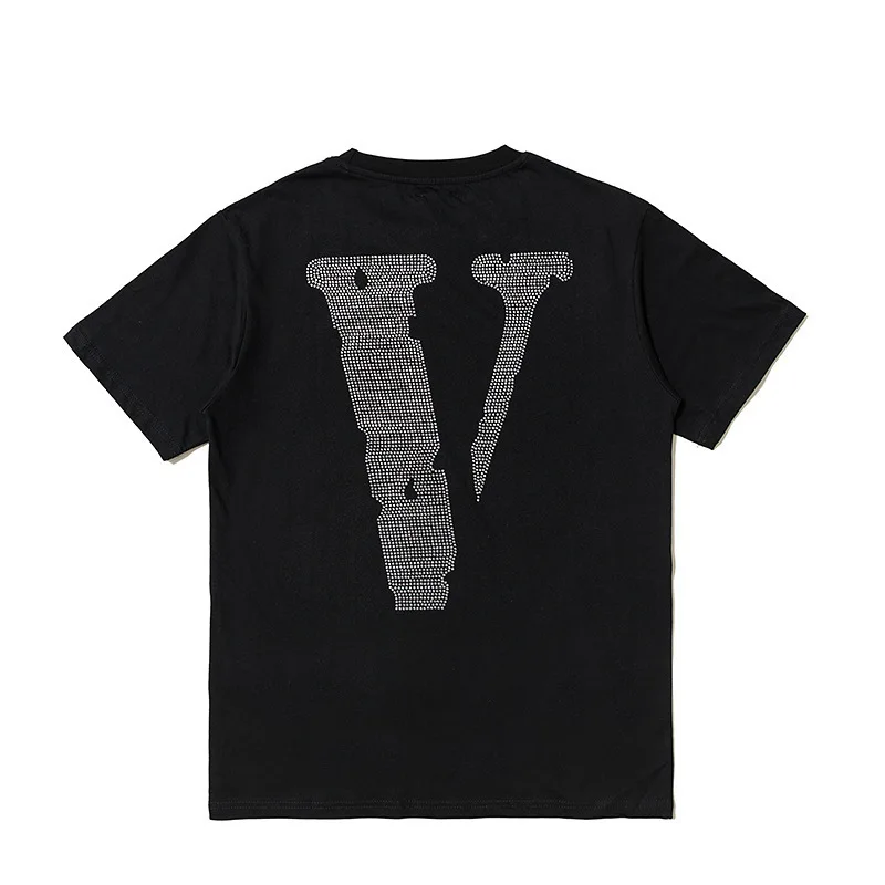 

V Lone Large V Hot Drilling Printed Short Sleeved T-shirt European And American-Style Popular Brand Men's And Women's COUPLE'S E