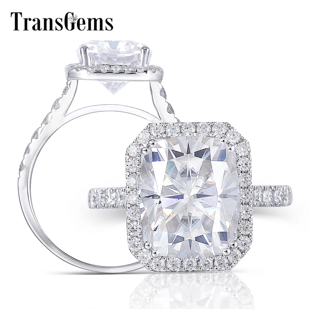Женское кольцо для помолвки Transgems 14K 585 белое золото 5 карат 9x11 мм цвет GH Moissantie