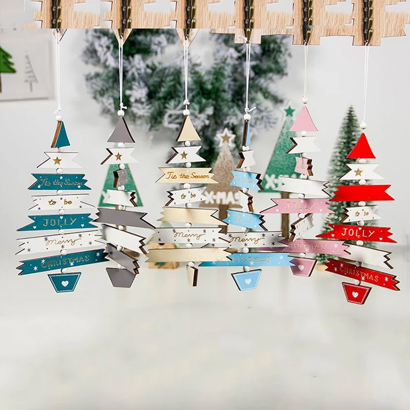 

6 Colors 2pcs Xmas Christmas Ornaments Wooden Home Decoration Tree Party Hanging Christmas Pendant New year 2020