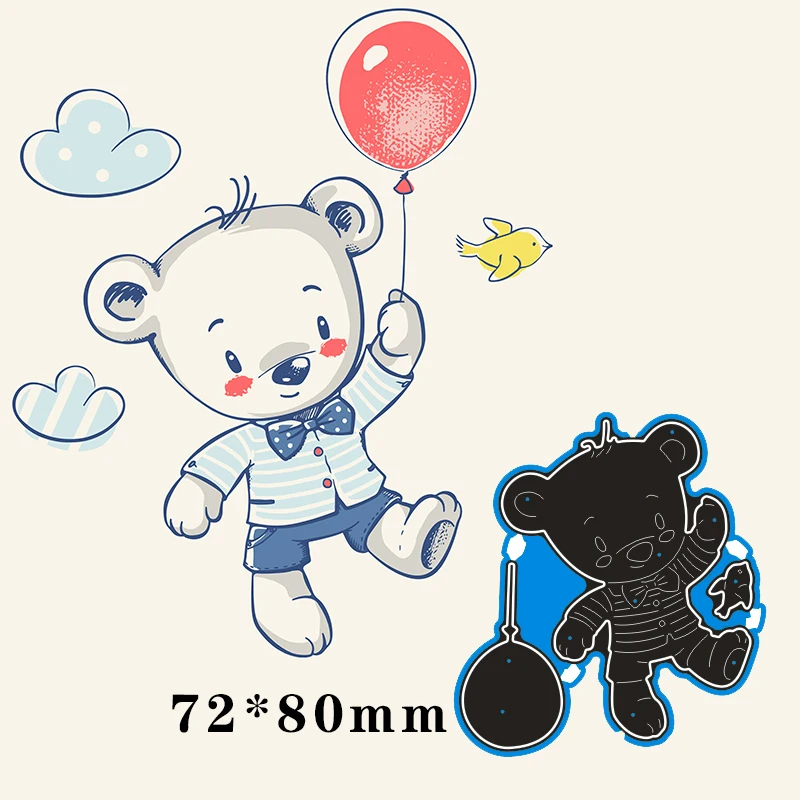 

New Metal Cutting Dies Bear Eith Balloon for card DIY Scrapbooking stencil Paper Craft Album template Dies 72*80mm