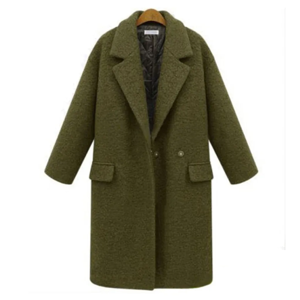 Женское шерстяное длинное пальто, Осень-зима, с отворотом, длинный рукав, шерстяное пальто, офисное, для девушек, одноцветное, тонкое пальто, верхняя одежда Abrigo Mujer# J30
