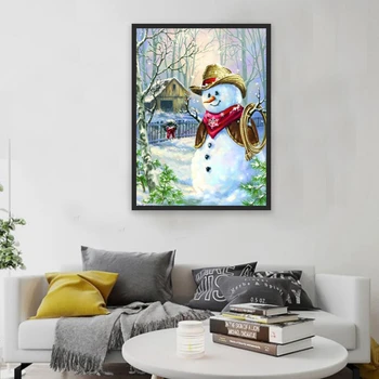 

Christmas Diamond Painting Red Scarf Snowman Full Square Rhinestone Picture Gift Gift Needlework Home Decoration