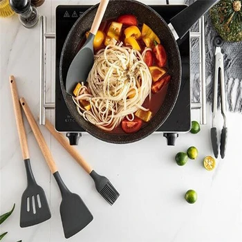 

9/12PCS Silicone Cooking Utensils Set Non-stick Spatula Shovel Wooden Handle Cooking Tools Set With Storage Box Kitchen Tools
