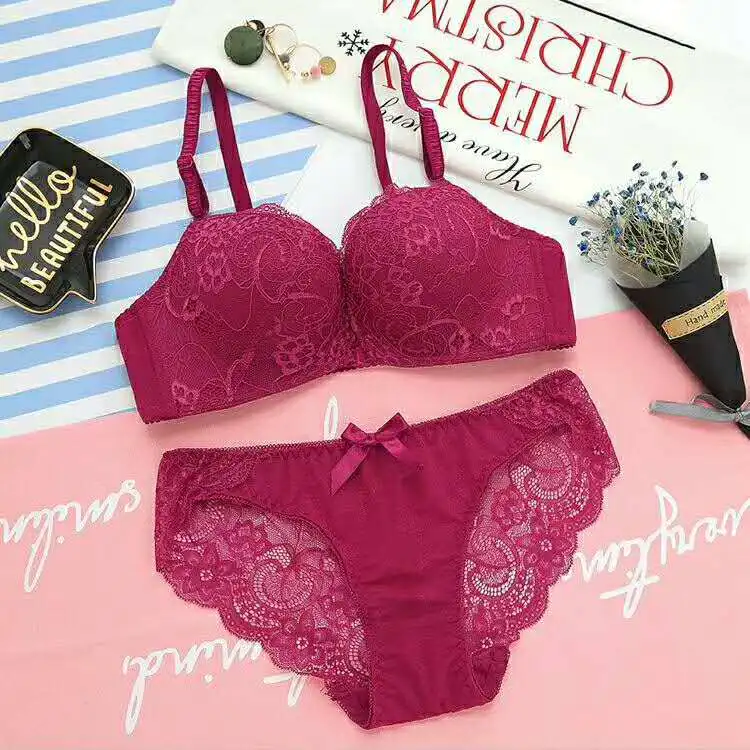 bra panty sets Female front buckle gathered sexy lace bra set underwear sexy lace bra push up seamless bra underwear set Bra & Brief Sets