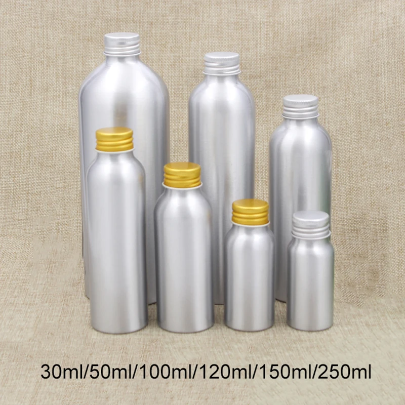 

Free Shipping 30ml 50ml 100ml 120 150ml 250ml Aluminum Bottle Empty Silver Cosmetic Water Packaging Face Toners Metal Container