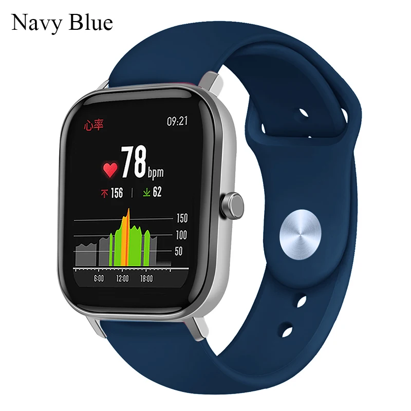 Ремешок BOORUI Amazfit GTS из чистого цветного силикона 20 мм ремешок Amazfit ремешок Bip для Xiaomi Huami Amazfit GTS/GTR 42 мм ремешок для часов - Цвет: Navy blue