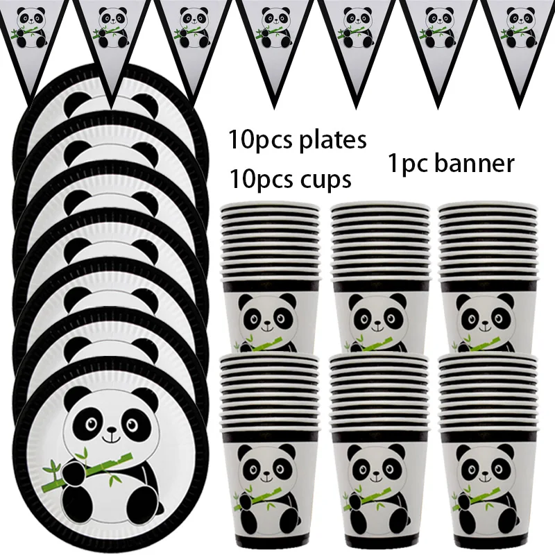 Cartoons panda Theme For kids Happy Birthday Plates Cup Napkins Banner  Disposable Tableware Set Baby Shower Decor Supplies