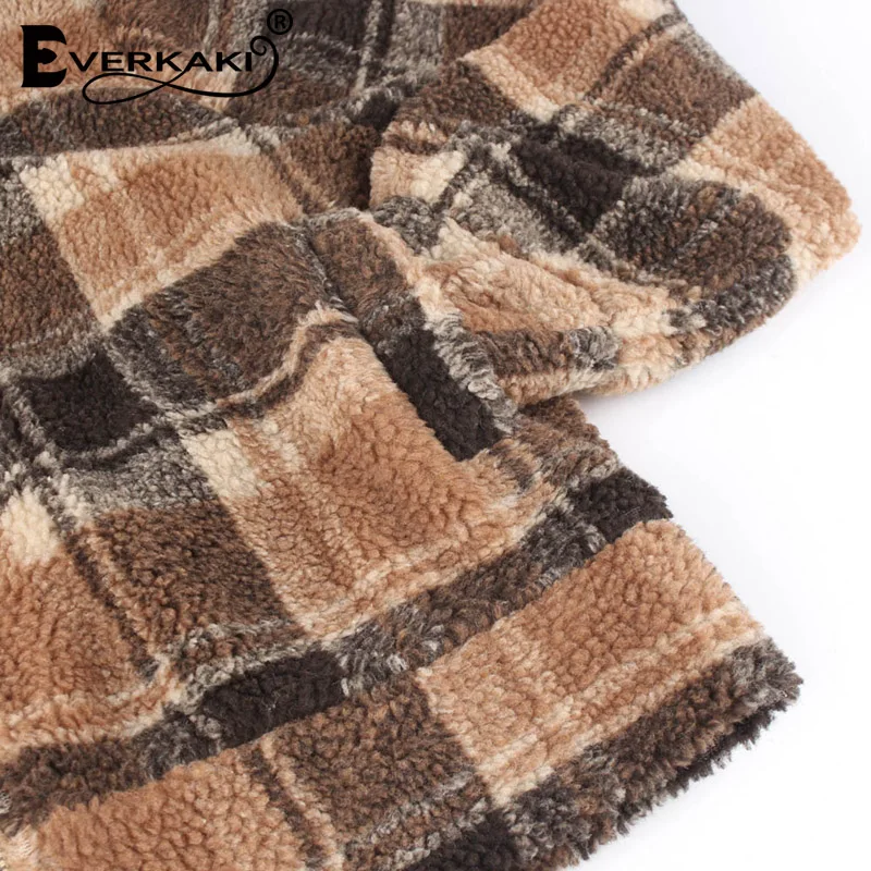 Everkaki/пальто из овечьей шерсти в клетку, куртки для женщин, зимние, Boho, толстые карманы, винтажные, на молнии, повседневные куртки, пальто, женские,, зимние, новые