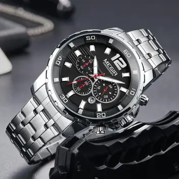 

MEGIR Quartz Watch Stainless Steel Strap Luminous Waterproof Business Casual Stop Watch Chronograph Brand Luxury Gold Wristwatch