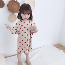 Милое Платье для девочек; хлопковые детские платья с длинными рукавами; Детские платья в горошек для девочек; модная одежда для девочек