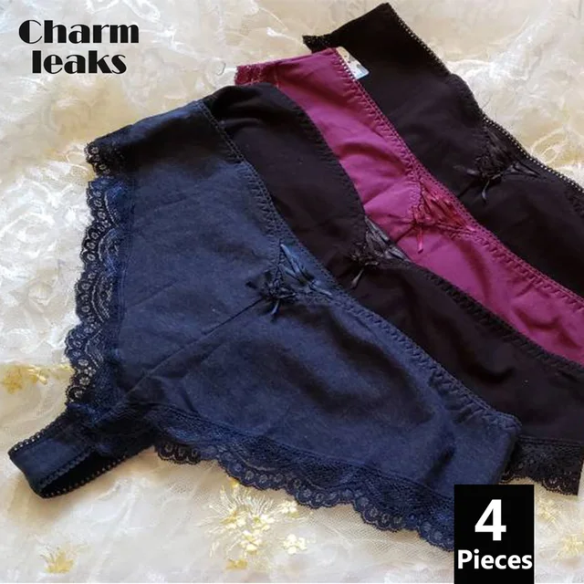 Charmleaks Women's Thong Lace Underwear Sexy Panties V String Panties Tanga Briefs Cotton 4 Pack 2019 Hot Sale Bottom Underwear 1