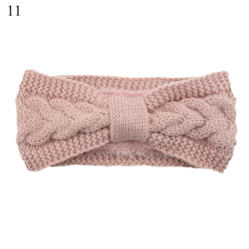 Elegant Warm Knitted Headband For Women Furry Fleece Lined Wide Headwrap Elastic Warmer Ear Crochet Bow Turban Hair Accessories large claw hair clips