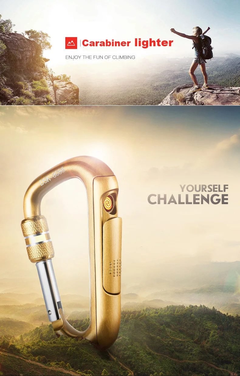 Creative carabiner usb cigarette lighter windproof personality electromechanical hot wire smoking set | Дом и сад