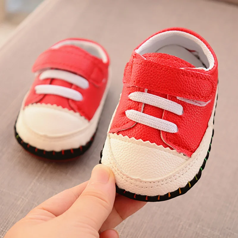Красный Female baby boy cute patchwork children's shoes fashion non-slip sneakers newborn spring and autumn soft first walking shoes - Цвет: Красный