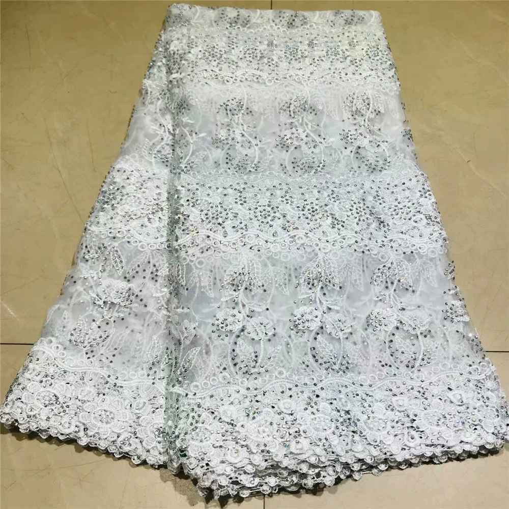 

5 yards African tulle lace fabric with big laser diamonds Guipure lace borders high quality good choice
