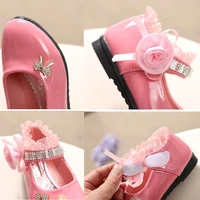 2021 New Flower Girls Shoes Spring Autumn Princess Lace PU Leather Shoes Cute Bowknot Rhinestone For 3-11 Ages Toddler Shoes 2
