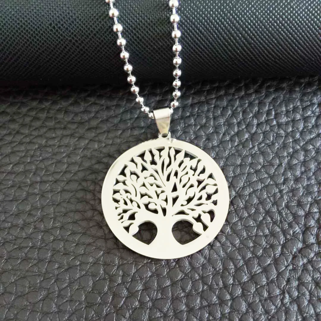 

Hot Selling Titanium Steel Hollow out Tree round Pendant Punk Stainless Steel Hang Tag Tree of Life Pendant Gift