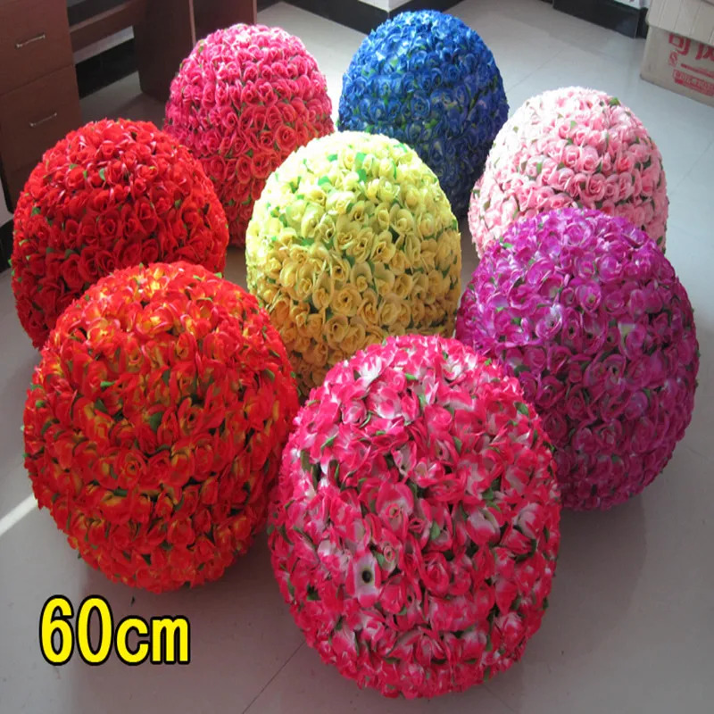 

8 Colors 60cm/ 24 inch Big Size Wedding Decorations Artificial Silk Kissing Pomander Rose Flowers Balls Supplies Free Shipping