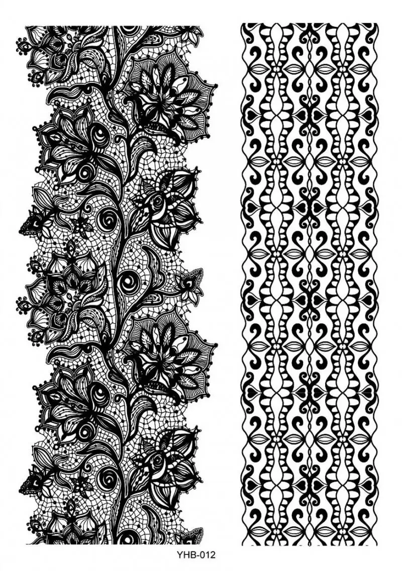 30 дизайнов, черные трафареты для татуировок хной воды для ног, рук, рук, тела, поддельные, водонепроницаемые, цветок, птица, большие, кружевные наклейки - Цвет: 12