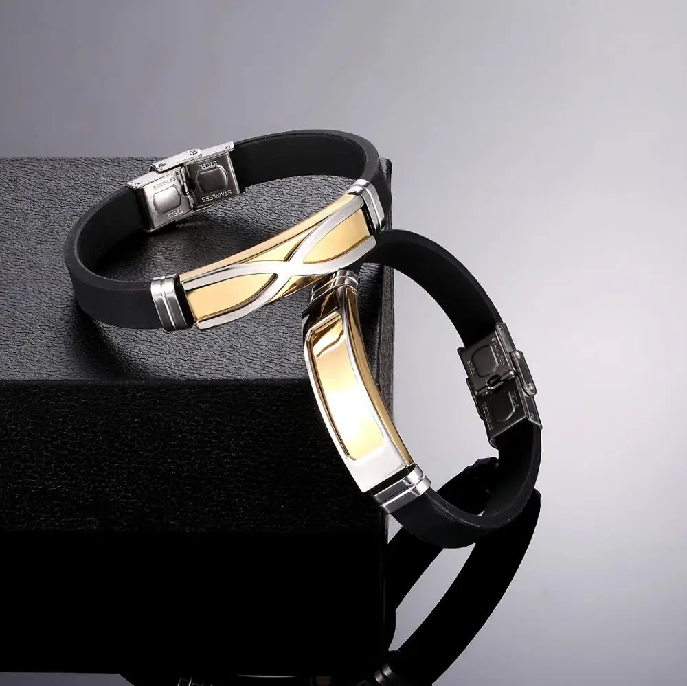 Ювелирные изделия черный силиконовый резиновый браслет с застежкой из
