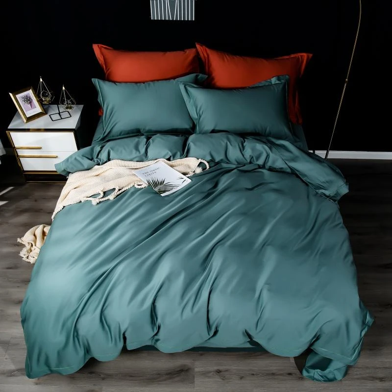 100s Long Staple Cotton Bedding Set Luxury Solid Color Bedding Aqua Green Bed Set Bed Linen Queen King Size Sheet Duvet Cover Bedding Sets Aliexpress