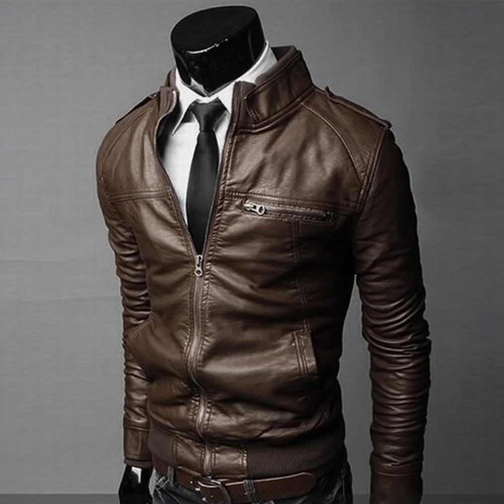 Promo Men Outwear New Motorcycle Slim Vintage Leather Jacket Coat Men Outfit Fashion Biker Zipper Pocket Design PU Leather Jacket Men