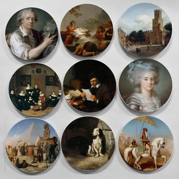 

French Louvre Oil Painting Wall Decorative Hanging Plate Background Decor Artistic Ceramic Classic Craft Home Hotel Restaurant