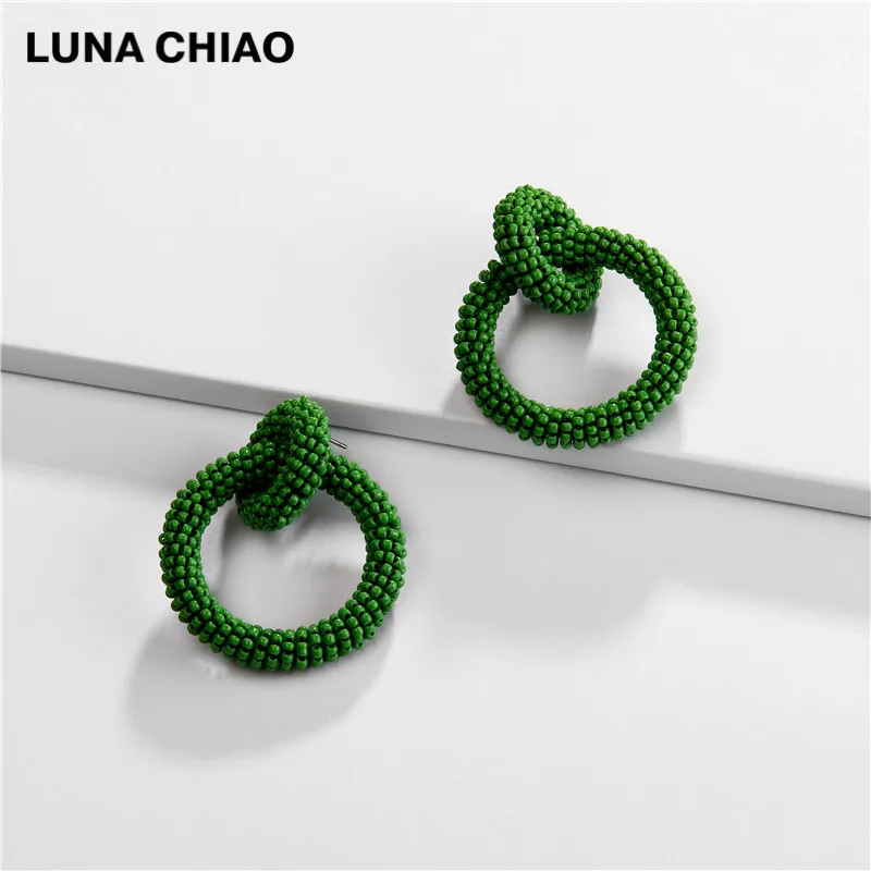 LUNA CHIAO, модное ювелирное изделие, мини бусины, обруч в стиле бохо, серьги для женщин, массивные серьги - Окраска металла: Green