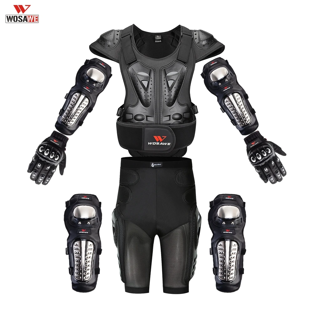 

WOSAWE One Set Motorcycle Jacket Summer Short Pants Knee Protection Elbow Pad Motocross Armor Suits Motorbike Protection
