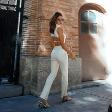 

2021 Summer New Women's Sleeveless Short-sleeved Open Back T-shirt Fashion Slim Straight Trousers Two-piece Suit Women Clothing
