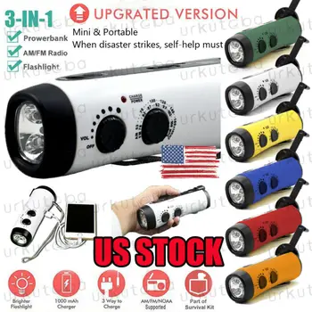 

Hot Dynamo Hand Crank Emergency Power 5 LED Flashlight Torch+Charger+AM/FM Radio