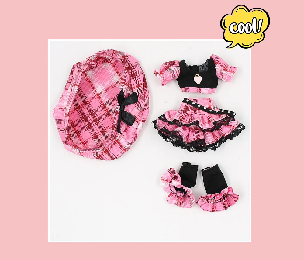 Neo Blythe Doll Black Hot Pink Goth Skirt Dress with Knee Socks 1