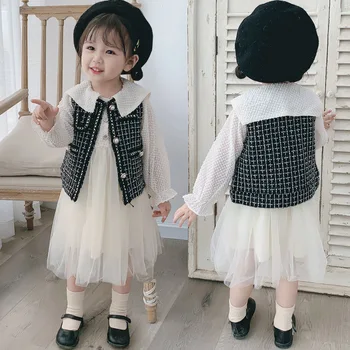 

baby toddler girls clothing sets vest +long sleeve dress 2 pieces 2019 autumn fall kids clothes