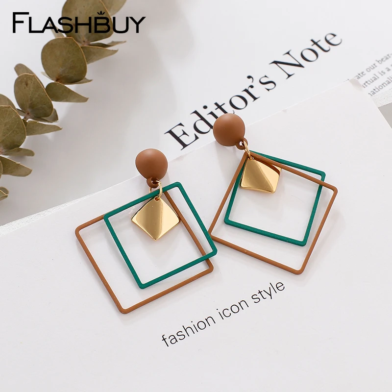 

Flashbuy Metal Square Drop Earrings For Women Geometric Acrylic Alloy Spray Earrings Girls Fashion Jewelry Wedding Accessories
