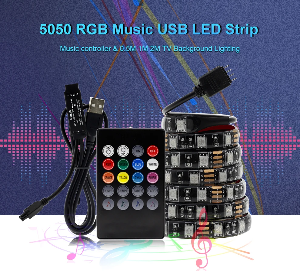 USB Светодиодная лента 5050 RGB гибкий светодиодный светильник лента с радиочастотным пультом дистанционного управления музыкой ПК экран ТВ ПОДСВЕТКА и косой светильник ing 0,5 м 1 м 2 м