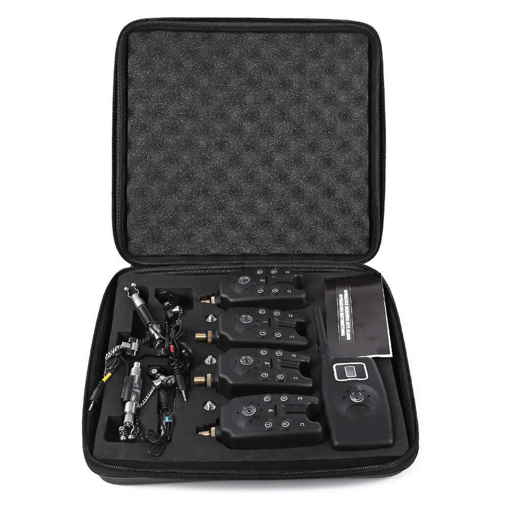 Price JY 19 SW LED Light Wireless Fishing Alarm Set 4 Bite Alerters 1 Receiver 4 Fish Swingers Fish Bite Alarm Fishing Tool