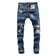 Dsq Брендовые мужские облегающие джинсы, мужские джинсовые штаны, европейский стиль, прямые джинсы с дырками на молнии, синие джинсы с пуговицами, узкие брюки для мужчин 8011