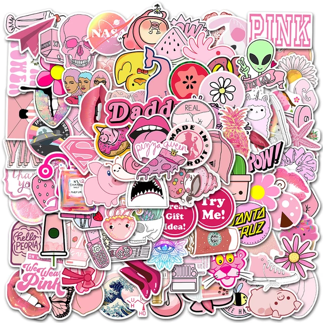 50 Pcs Girly Pink PREPPY Stickers Graffiti Sticker Vinyl Waterproof Decals  for Water Bottle Skateboard Helmet Teens Girls Gift