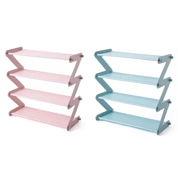 

2x Simple Stainless Steel Assembled Shoe Rack Save Space Slippers High Heels Home Dormitory Foldable Multi-Layer Storage Blue &