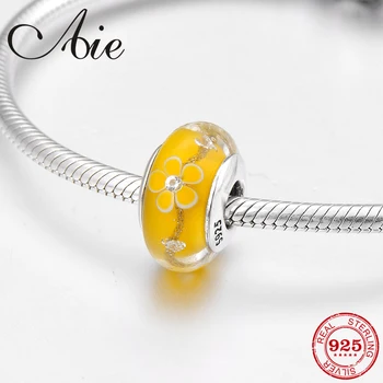 

Flower pattern100% real 925 Sterling Silver clear yellow Murano Glass Beads Fit Original European Charms Bracelet Jewelry making
