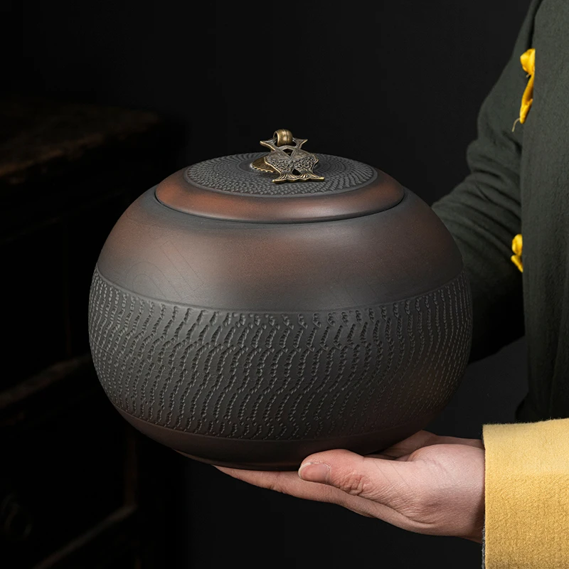 

Креативный чайный Органайзер из фиолетовой керамики, китайские винтажные большие рельефные крафтовые герметичные жестяные банки для журнального столика, настольные украшения