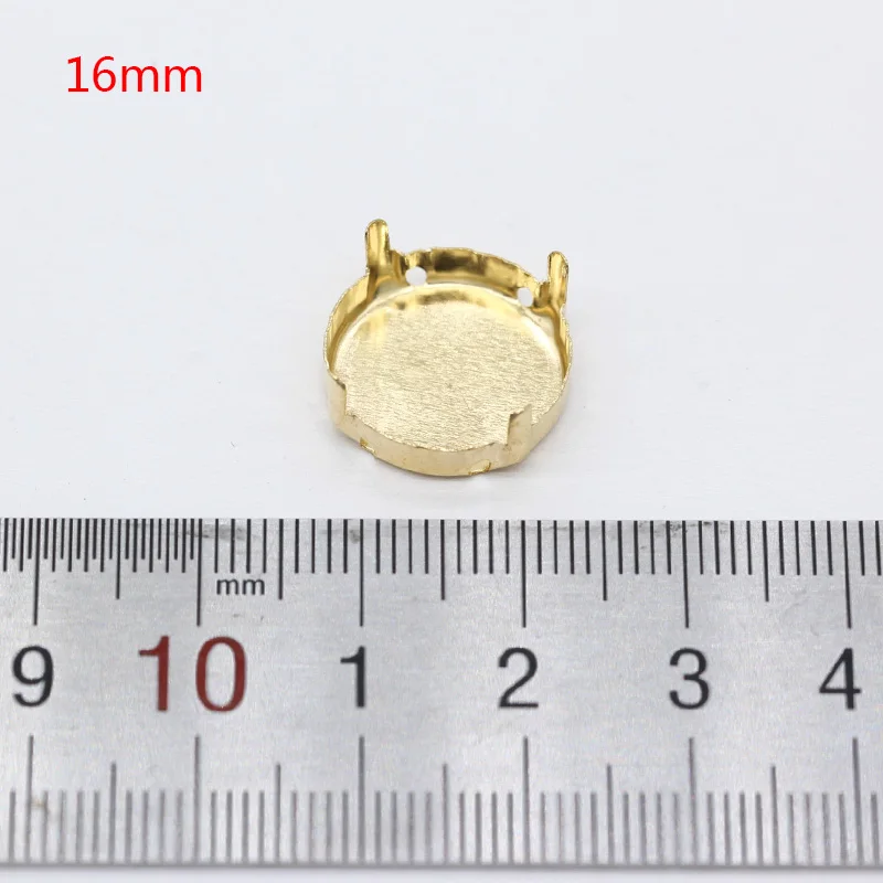 30p All shape&size Empty Base Setting Gold plated Blank Claw For Holder jewels stones Stitch On Sew On Crystal Glass Rhinestones - Цвет: 16mm round