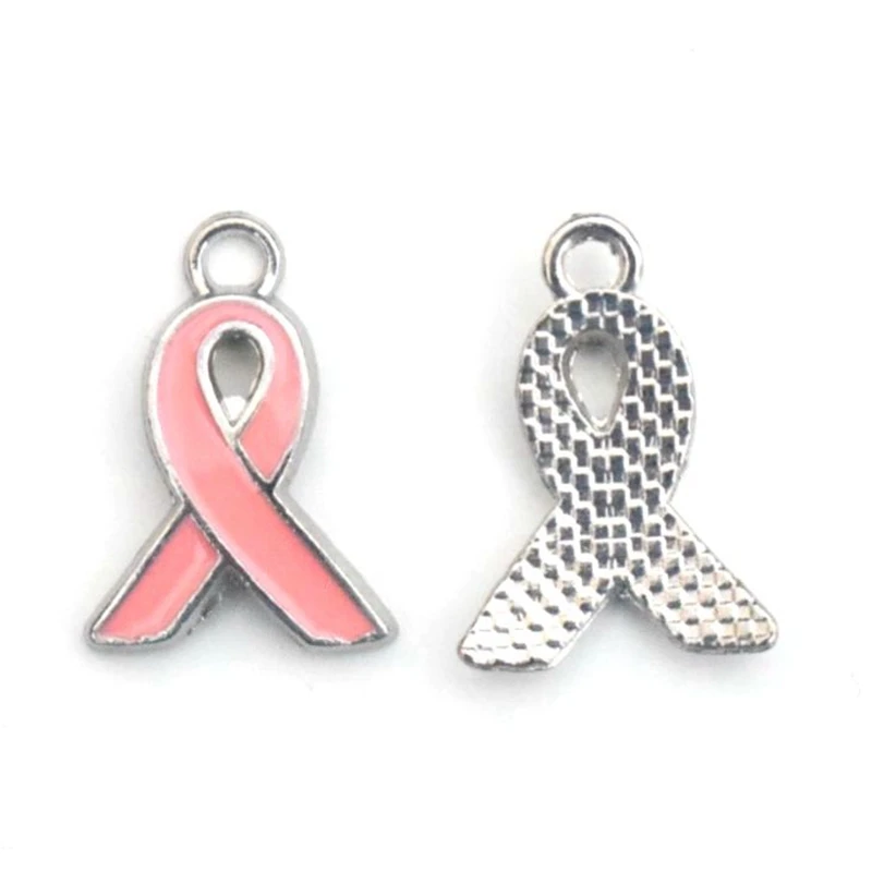 12*17mm Pink Yellow Ribbon Tie Pendant Breast Cancer Awareness Charms Enamel DIY Accessories For Handmade Women Jewelry Necklace - Окраска металла: pink