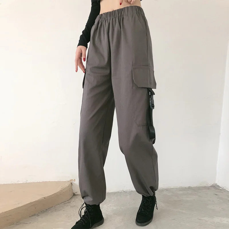 

Women Fashion Streetwear Cargo Pants Ankle Length Elastic Waist Joggers Female Loose Trousers Casual Plus Size Haren Pants