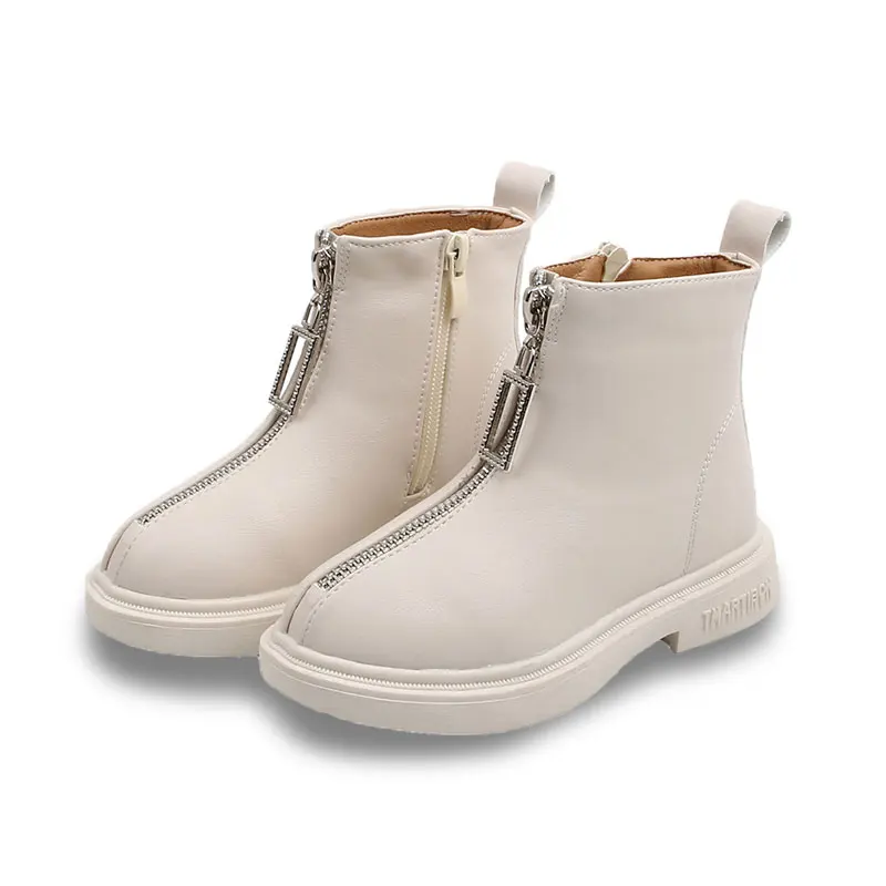 

Winter Girls Snow Boots For Kids Shoes Children Boots Plush Warm Anti-slippery Zip Leather Mid-Calf bota infantil White Black