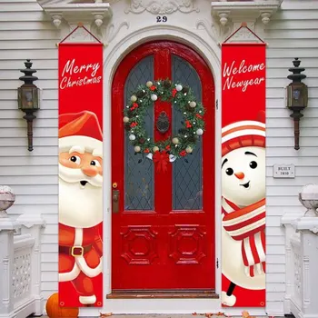 

Xmas Door Banners Elk Pattern For Home Indoor Exterior Front Door Exquisite Banners Home Props New Year Gift Window Decor