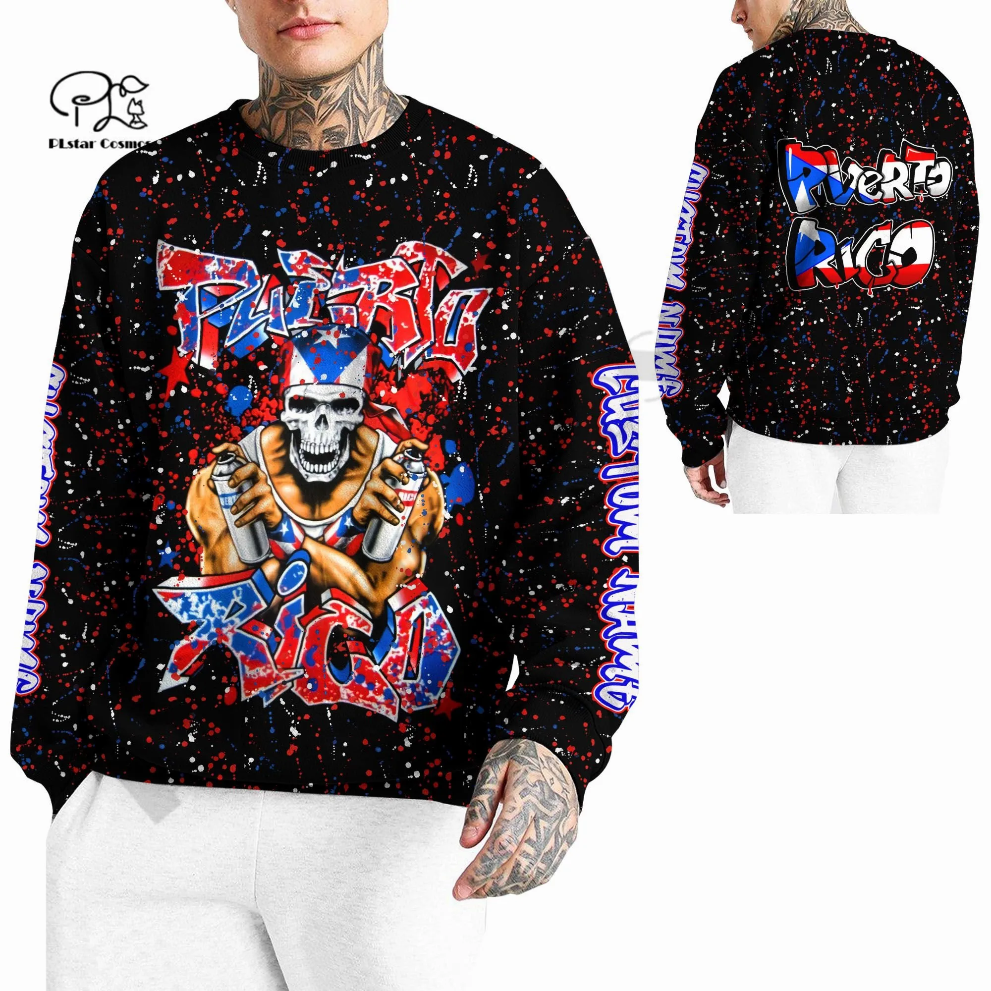 PLstar Cosmos 3DPrinted Newest Puerto Rico Graffiti Skull Custom Name Unique Unisex Streetwear Harajuku Hoodies/Sweatshirt/Zip 5