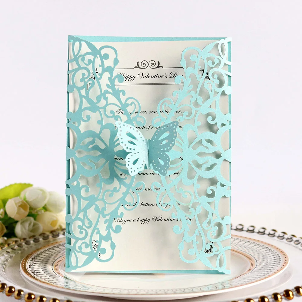  10pcs Vertical Laser Cut Butterfly Invitations Cards Kits for Wedding Bridal Shower Birthday - 4.0003E+12